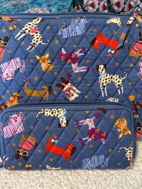 Vera Bradley Quilted Blue Dog Print crossbody Bag with matching wallet